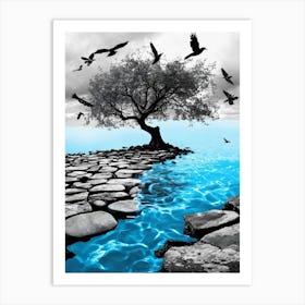 Crows Flying Over A Tree Art Print