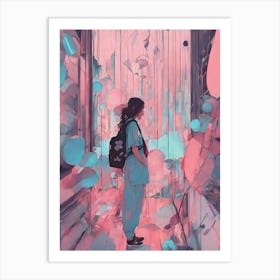 Abstract Painting pink word and girl Art Print