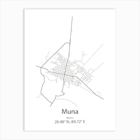 Muna,Mexico Minimalist Map Art Print