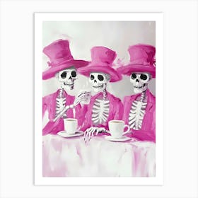 Three Skeletons Drinking Coffee Art Print