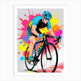 Cyclist On A Colorful Background Art Print