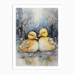 Winter Scene Ducklings 4 Art Print