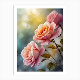 Pink Roses With Bokeh Background Art Print