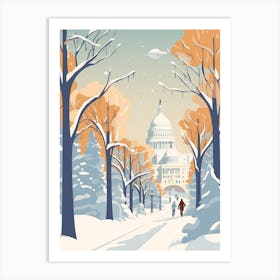 Vintage Winter Travel Illustration Washington Dc Usa 3 Art Print