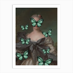 Green Butterflies Renaissance Painting Art Print