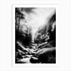 Black And White Mountain Stream 1 Art Print