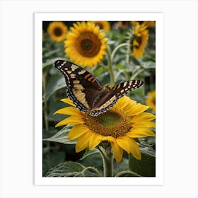 Butterfly On Sunflower 1 Art Print