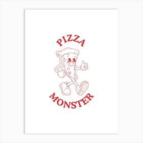 Pizza Monster Kitchen Retro Illustration Art Print