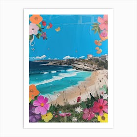 Bondi Beach   Floral Retro Collage Style 1 Art Print