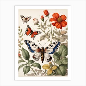 Butterflies And Flowers 1 Art Print