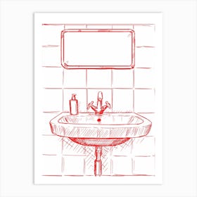 Bathroom Sink Illustration Red 1 Art Print