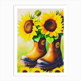 Sunflowers And Boots Art Print