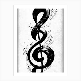 Treble Clef Symbol Black And White Painting Art Print