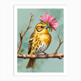 Bird With Flower Art Print