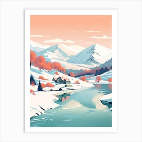 Vintage Winter Travel Illustration Lake District United Kingdom 3 Art Print