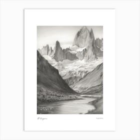 Patagonia Argentina Pencil Sketch 8 Watercolour Travel Poster Art Print