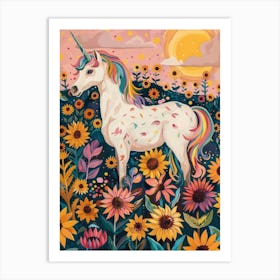 Unicorn In A Sunflower Field Brushstrokes 2 Art Print