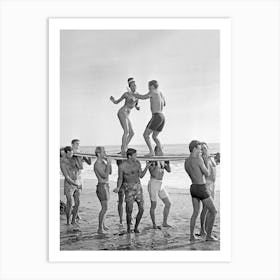 Dancing On Surfboards, Black and White Old Photo, Vintage Beach Art Print