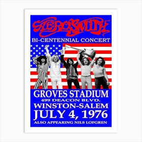 Aerosmith Bi Centennial Concert Groves Stadium Winston Salem 1976 Art Print