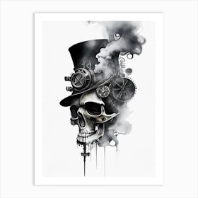 Skull With Watercolor Effects 2 Stream Punk Art Print