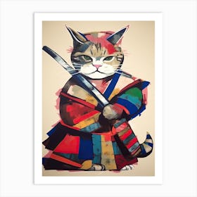 Cat Samurai In Fauvist Matisse Japanese Style  2 Art Print