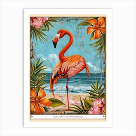 Greater Flamingo Celestun Yucatan Mexico Tropical Illustration 2 Poster Art Print