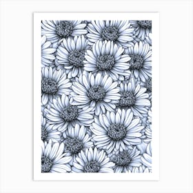 Chrysanthemum Flowers Line Drawing Art Print