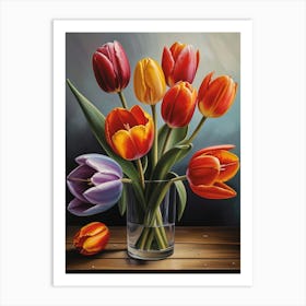 Vintage Tulips In A Vase Painting Art Print