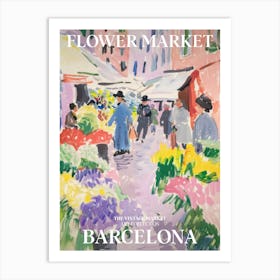 Vintage Flower Market Painting Barcelona Art Print