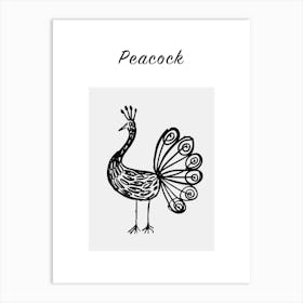 B&W Peacock Poster Art Print