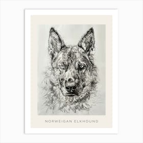 Norweigan Elkhound Dog Line Sketch 2 Poster Art Print