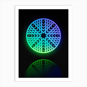 Neon Blue and Green Abstract Geometric Glyph on Black n.0385 Art Print