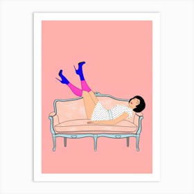 Girl Laying On A Couch Art Print