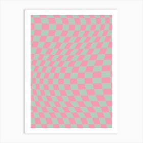 Checkerboard Twist Mint Green And Pink Art Print