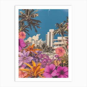 Miami Beach   Floral Retro Collage Style 3 Art Print