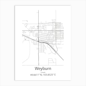 Weyburn,Canada Minimalist Map Art Print