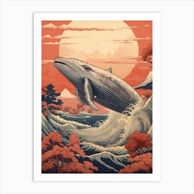 Whale Animal Drawing In The Style Of Ukiyo E 4 Art Print