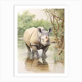 Rhino In The Landscape Illustration 3 Art Print