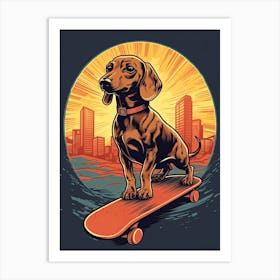 Dachshund Dog Skateboarding Illustration 3 Art Print