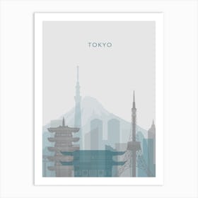 Blue And Grey Tokyo Skyline Art Print
