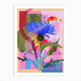 Cornflower (Bachelor S Button) 4 Neon Flower Collage Art Print