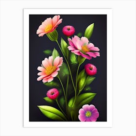 Flowers On A Black Background Art Print