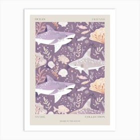 Purple Shark Deep In The Ocean Illustration 2 Poster Art Print