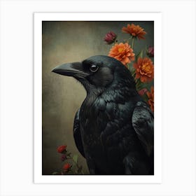 Crow with Flowers 7 Art Print