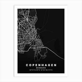 Copenhagen Denmark Black Map Art Print