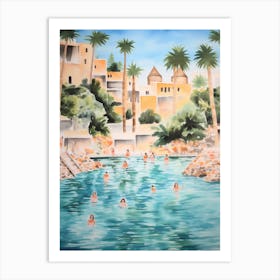 Swimming In Ibiza Spain 2 Watercolour Art Print