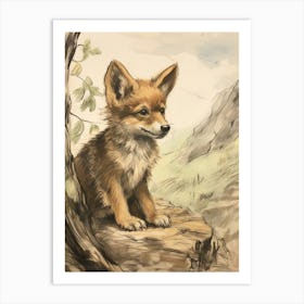 Storybook Animal Watercolour Coyote 4 Art Print