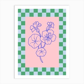 Modern Checkered Flower Poster Blue & Pink 6 Art Print