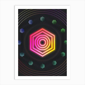 Neon Geometric Glyph in Pink and Yellow Circle Array on Black n.0374 Art Print