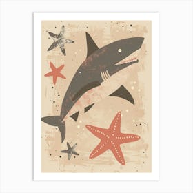 Shark & Starfish Muted Pastels 4 Art Print